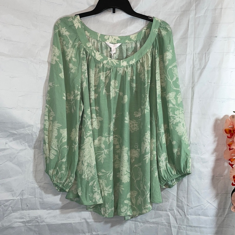 Lauren Conrad peasant top mint Green & cream XXL NWT. Sold out online/in stores